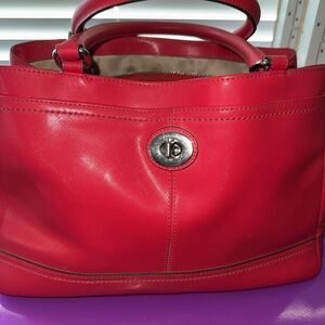 Coach Red Leather Tote Bag